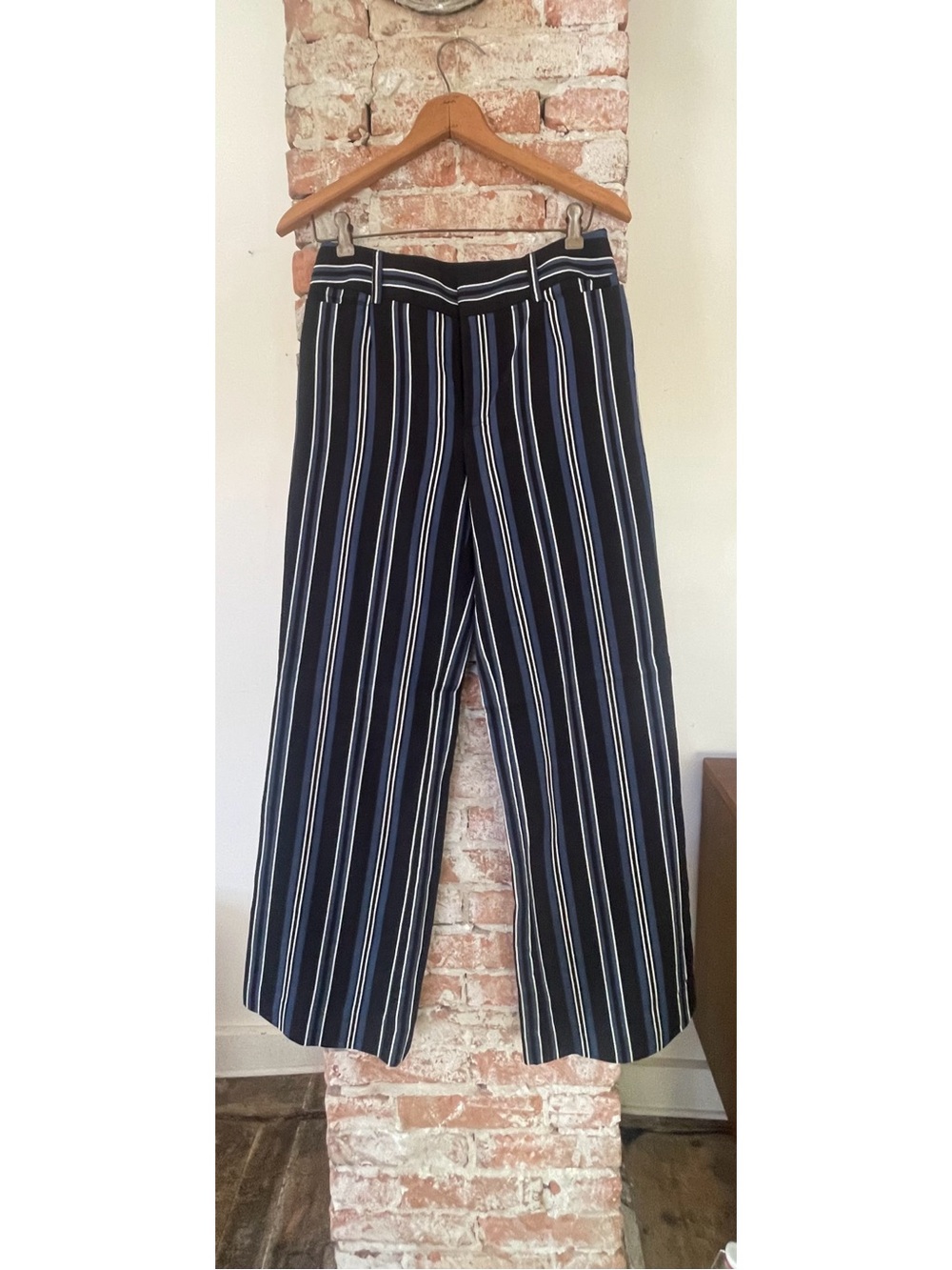 Nanette Lepore Navy and White Striped Wide-Leg Pants
